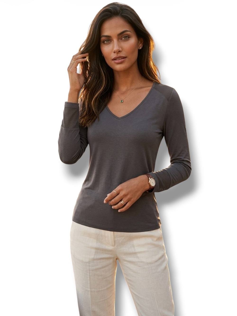 Banana Republic Factory Top Grey Cutout Details Long Sleeve Size Small EUC 🍭